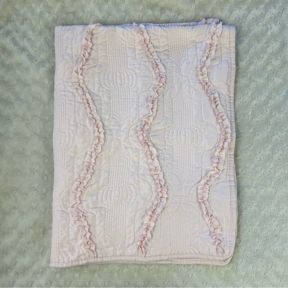 SL Home Fashions Light Pink Ruffles Baby Blanket Comforter Quilted Shabby Chic